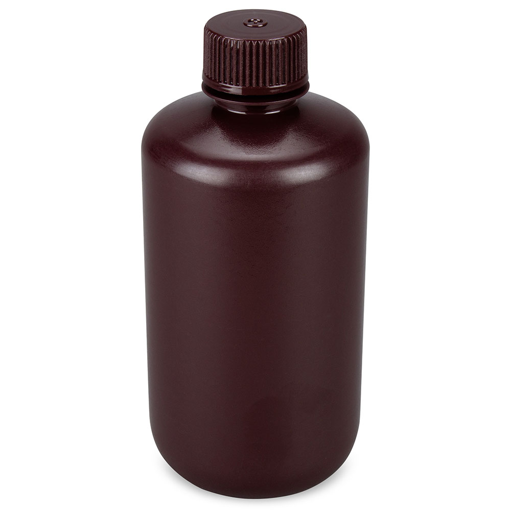 Globe Scientific Bottle, Narrow Mouth, Boston Round, Amber HDPE with Amber PP Closure, 250mL, Bulk Packed with Bottles and Caps Bagged Separately, 250/Case Bottle;Round;HDPE;250mL;Narrow Mouth;Amber